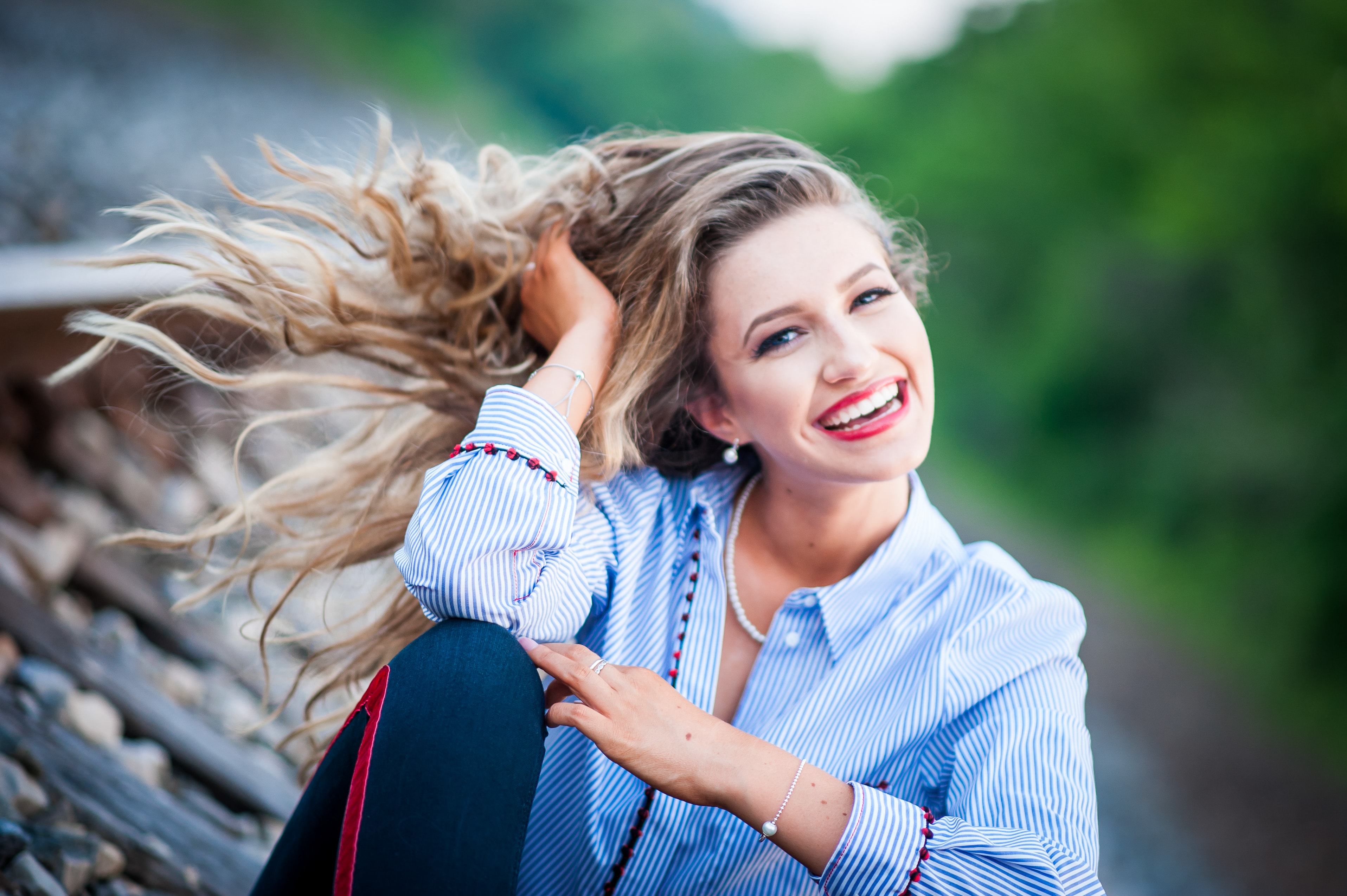 Editorial senior portrait — windswept hair, Westerville Ohio luxury photographer